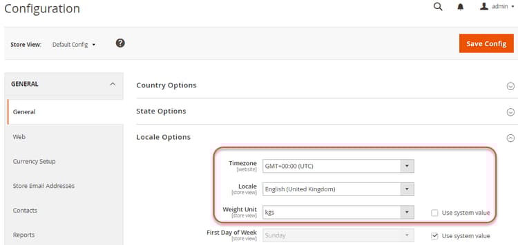 Definir opções de localidade no sistema de desenvolvimento