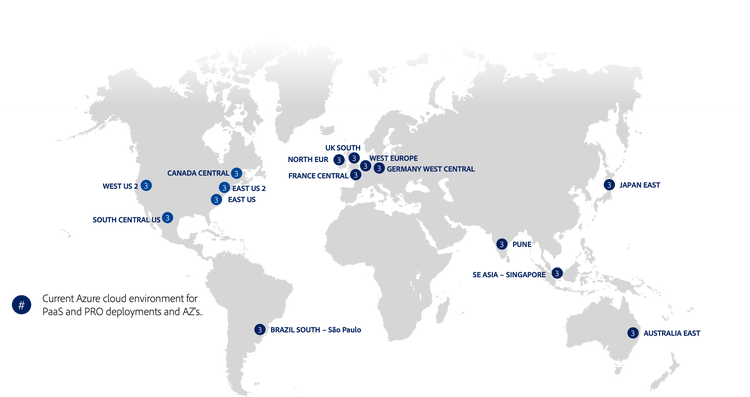 Diagrama mostrando as regiões do Azure