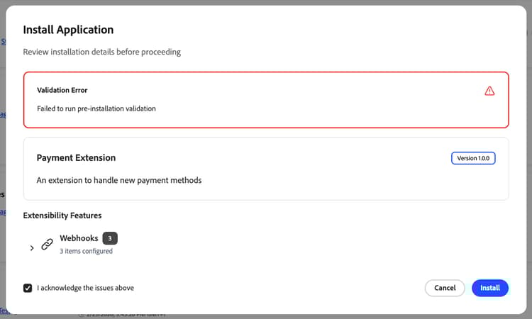 Erro de validação do Webhook