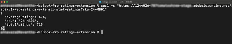 Terminal mostrando teste cURL bem-sucedido da API de classificações implantada