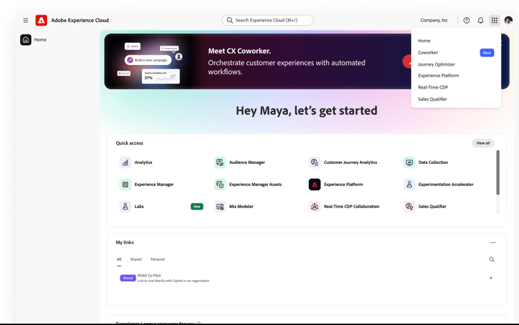 Acessando o Colaborador no seletor de aplicativos do CX Enterprise