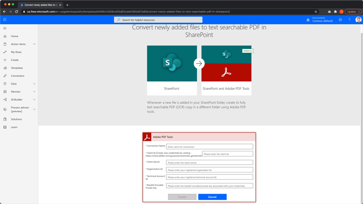 Captura de tela de inserção das credenciais do PDF Tools