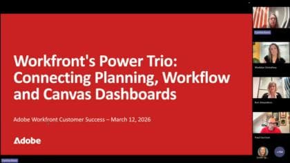 Trio de Energia da Workfront - Conectando Painéis de Planejamento, Fluxo de Trabalho e Tela