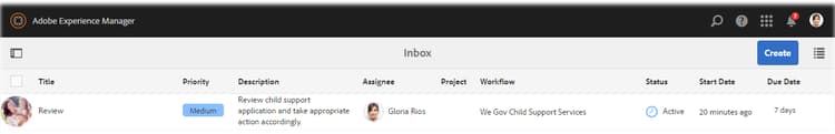 Caixa de entrada de Gloria no site We.Gov