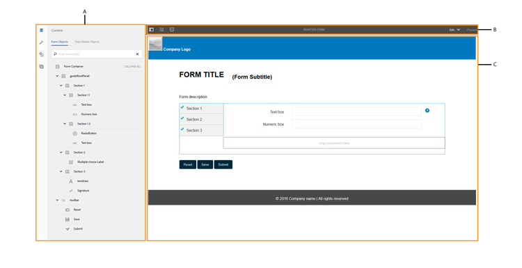 Interface do usuário de criação de formulário adaptável