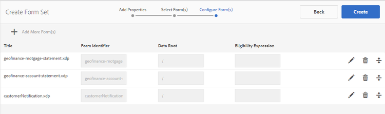 Conjunto de formulários: Configurar formulários