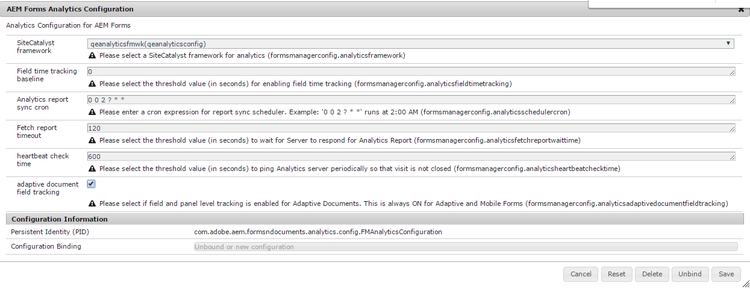 Serviço de configuração do AEM Forms Analytics