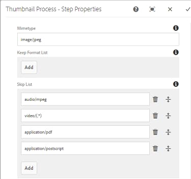 Configuração para ignorar o processamento de miniatura para um formato de imagem