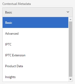 Guias de listagem de componentes de metadados contextuais das propriedades do ativo