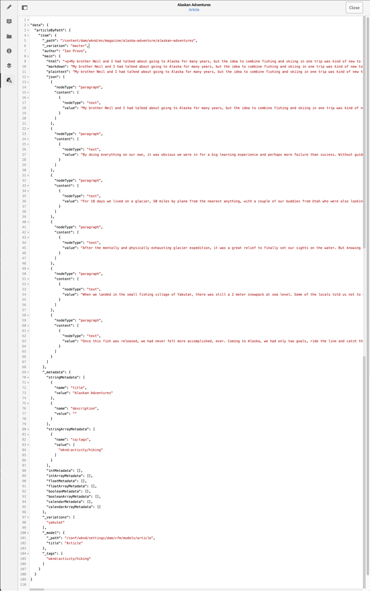 Editor de fragmento do conteúdo — Visualização de um fragmento