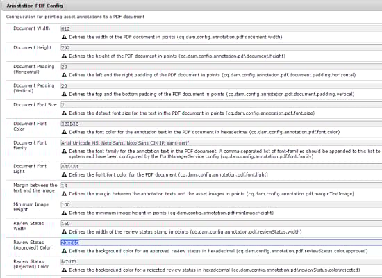 Configuração para imprimir a anotação de ativo no documento do PDF