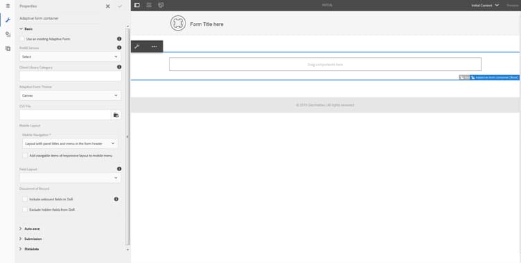 Camada de conteúdo inicial no Editor de modelo