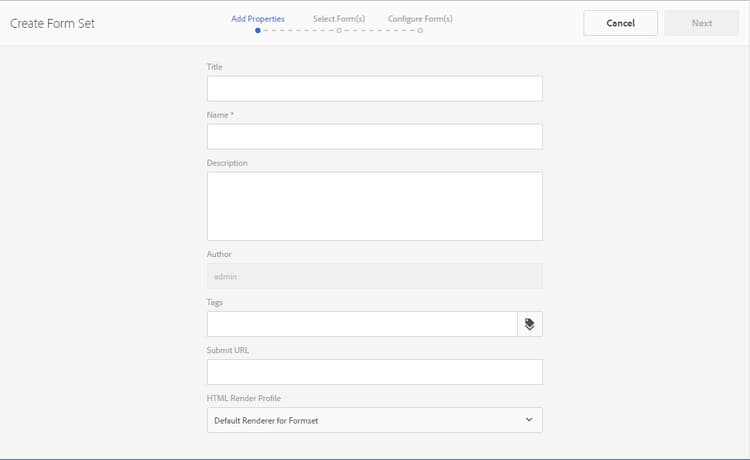 Conjunto de formulários: adicionar propriedades