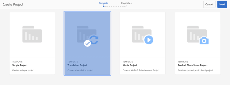 Selecionar modelo de projeto de tradução