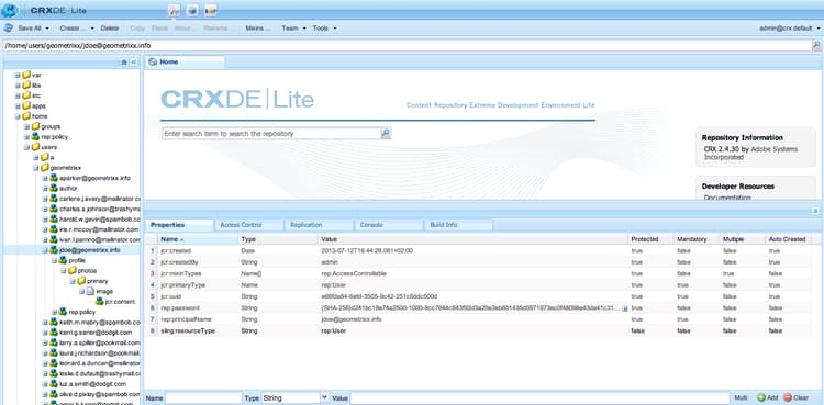 Perfis vistos no CRXDE