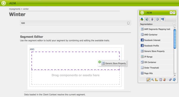 Adicionando um componente ao editor de segmentos
