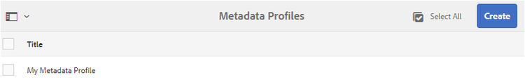 Perfil de metadados adicionado à página Perfis de metadados