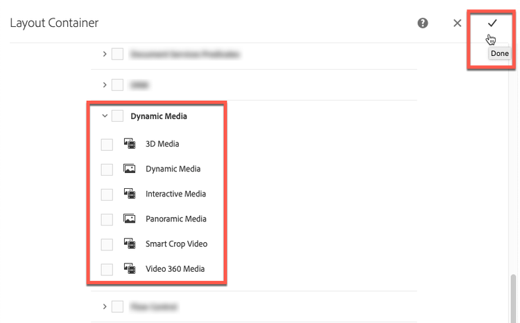 lista de componentes do Dynamic Media