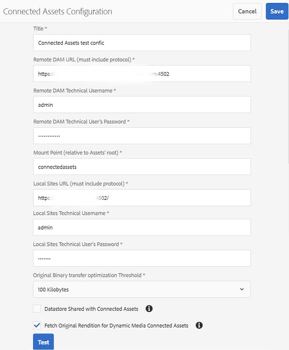 Uma configuração típica da funcionalidade Connected Assets