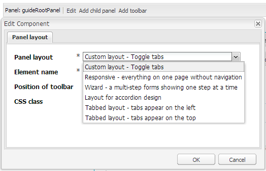 O layout de Painel personalizado é exibido na lista de layouts do painel