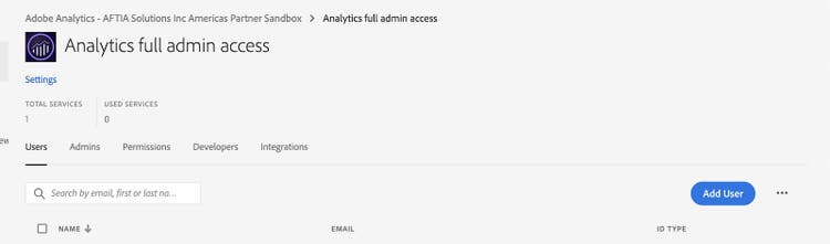 Acesso completo ao administrador do Analytics