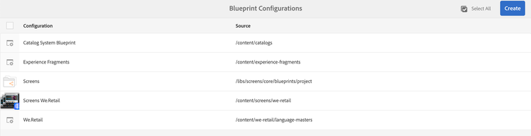 Configurações de blueprint