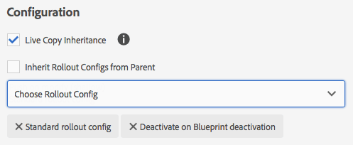 Configurações de implantação selecionadas