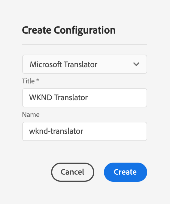 Criar configuração de tradução