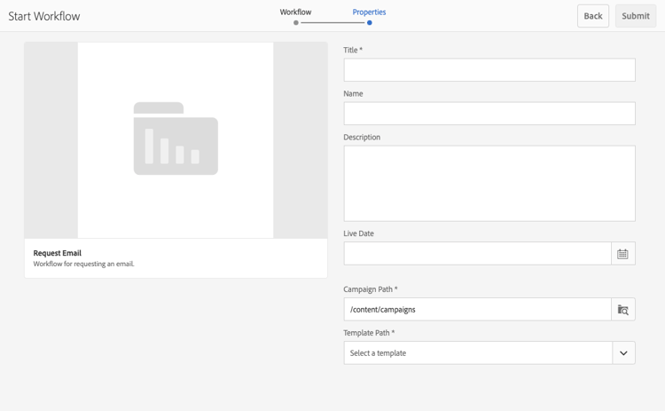 Solicitar fluxo de trabalho de email