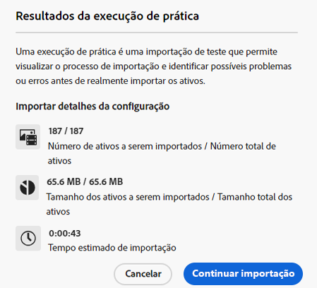 Verificação de integridade da importação em massa