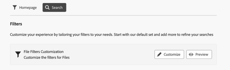 configurações de filtro de pesquisa personalizado