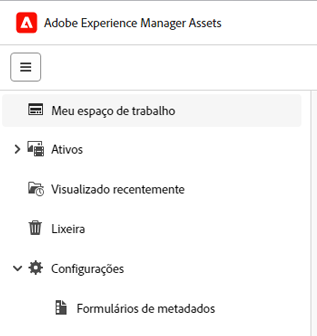 opção de formulários de metadados na barra lateral esquerda