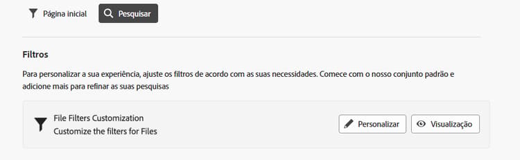 configurações de filtro de pesquisa personalizado