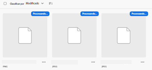 Os ativos são processados após o upload e o bloco exibe o processamento