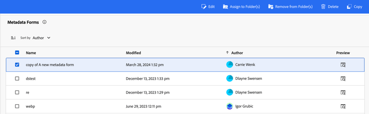 assign metadata form to a folder