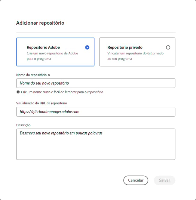 Caixa de diálogo Adicionar repositório.