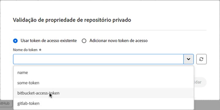 Seleção de um token de acesso para um repositório