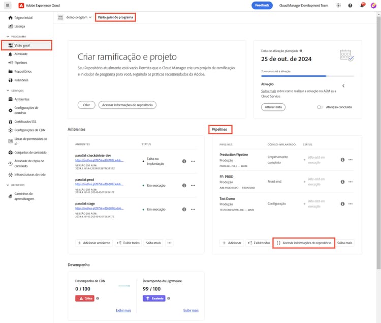 Acessar informações do repositório no cartão Pipelines