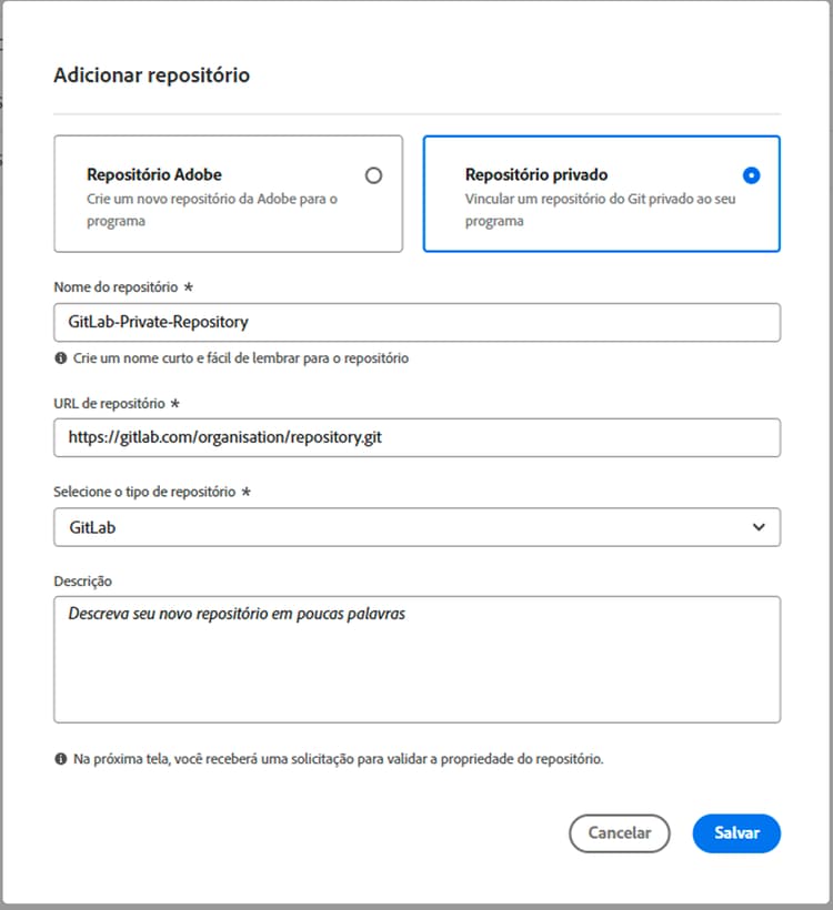 Adicionar repositório próprio