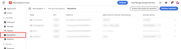 Botão Adicionar repositório