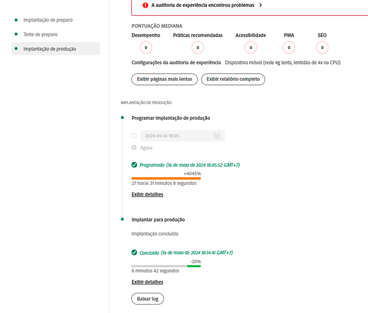 Implantação de produção