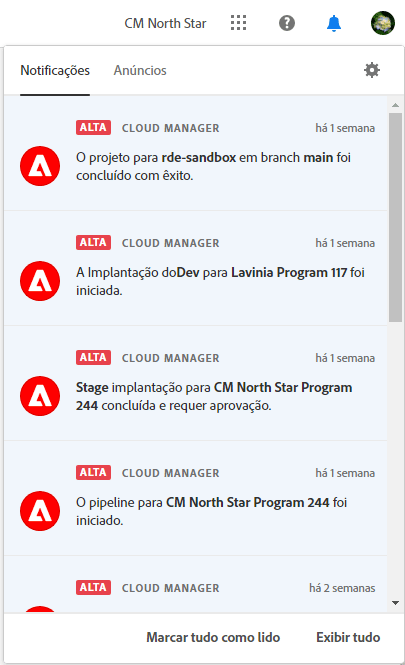 Barra lateral de notificações