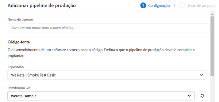 Definir repositórios para o pipeline