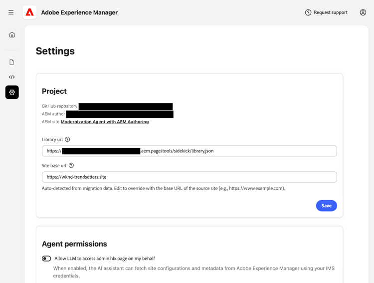 Modo de exibição de configurações