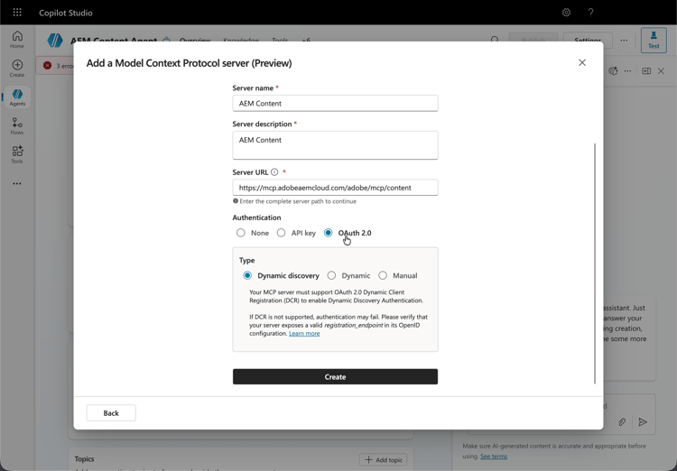 Configurar Copilot - Adicionar um servidor de Protocolo de Contexto de Modelo (visualização)