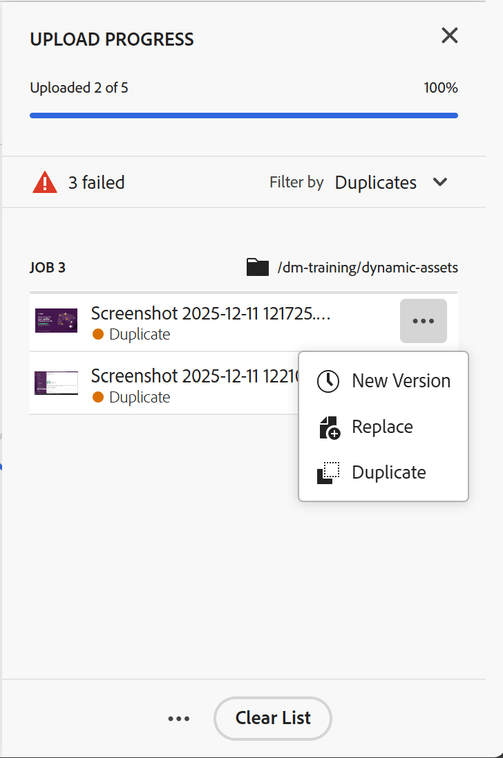 Gerenciar ativos duplicados, um de cada vez
