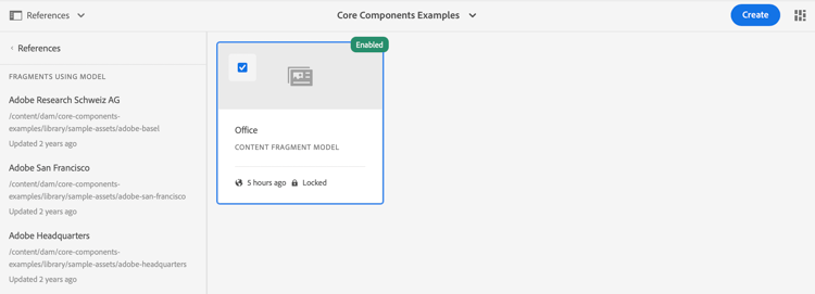 Modelo de fragmento de conteúdo nas referências