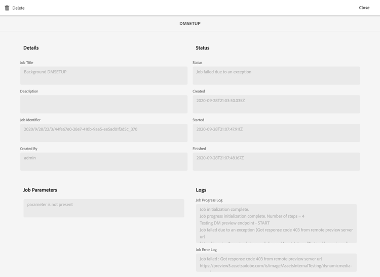 Página de configuração do Dynamic Media