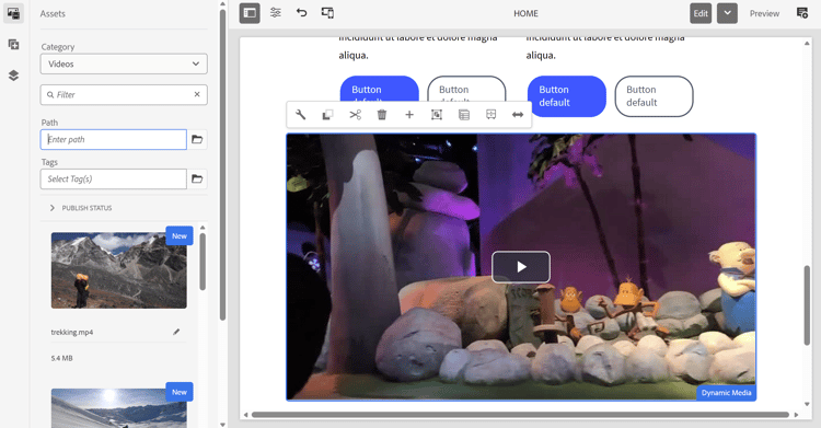 Abrir configurações do Dynamic Media