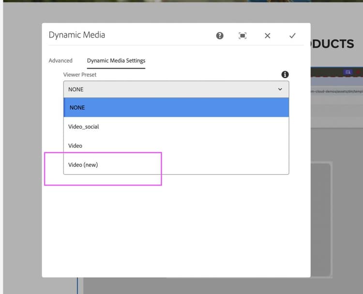 Selecionar predefinição do visualizador de vídeo (novo)